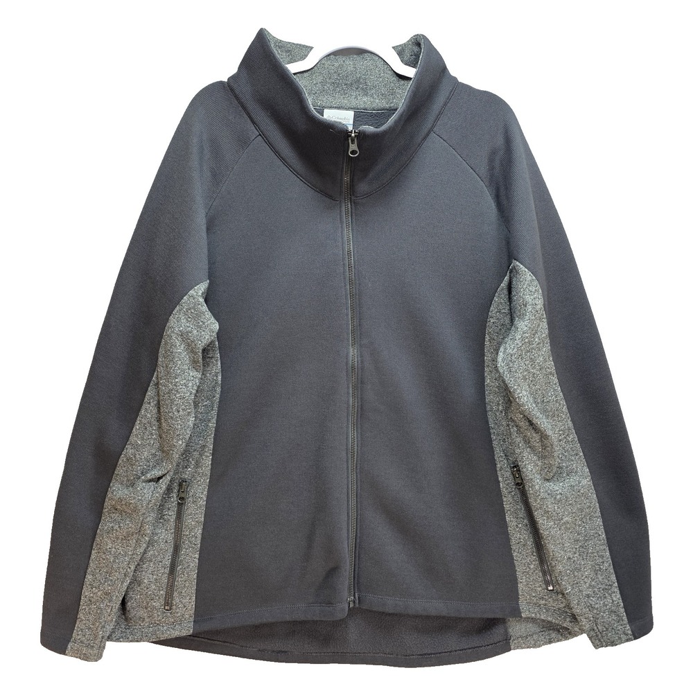 Columbia Colorblock Fleece Jacket Womens XXXL Full Zip Mock Neck Pockets Black